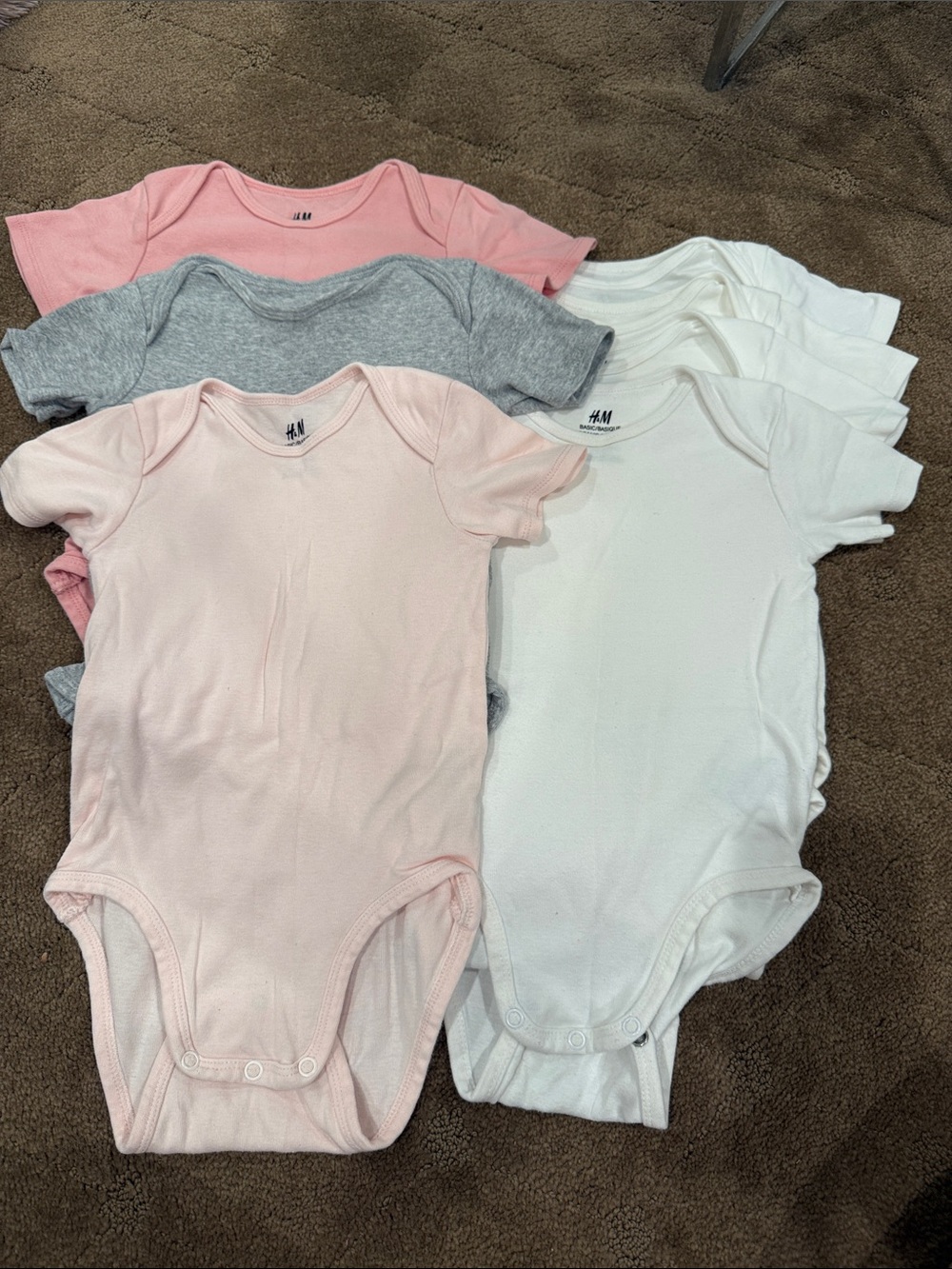 H&M Organic Cotton Set Pink, Light Pink, Gray & 4 White Onesies